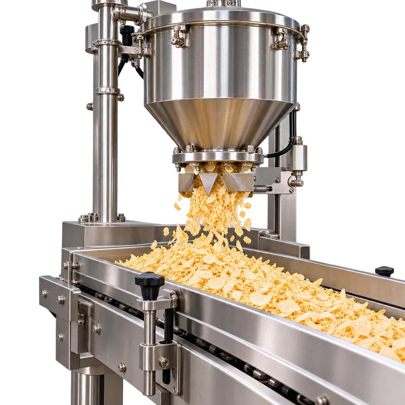 Filling and processing machinery with onion flakes