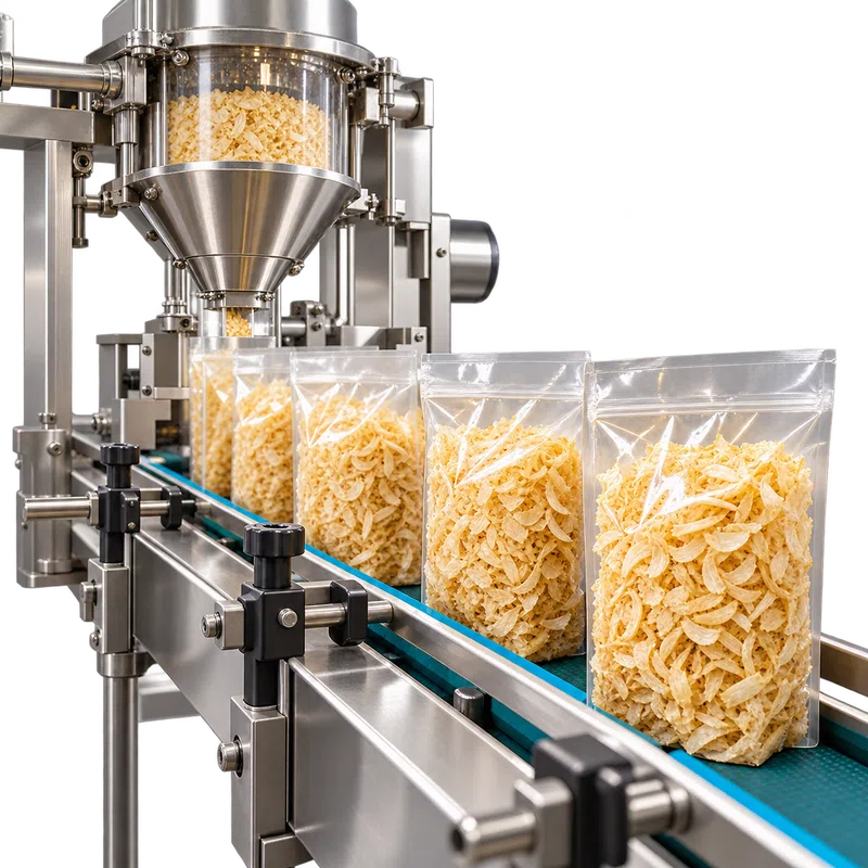 Final packing line for dehydrated onion packs
